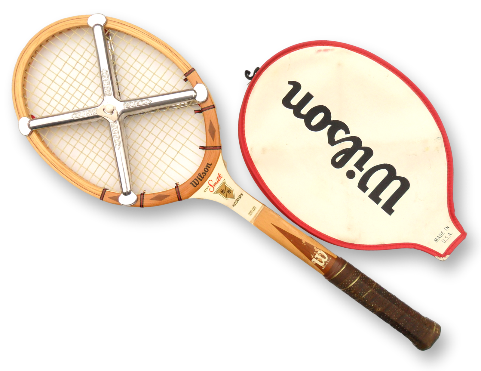Wilson Stan Smith Autograph Vintage Wooden Tennis Racket with Metal Brace and Cover - Image 2