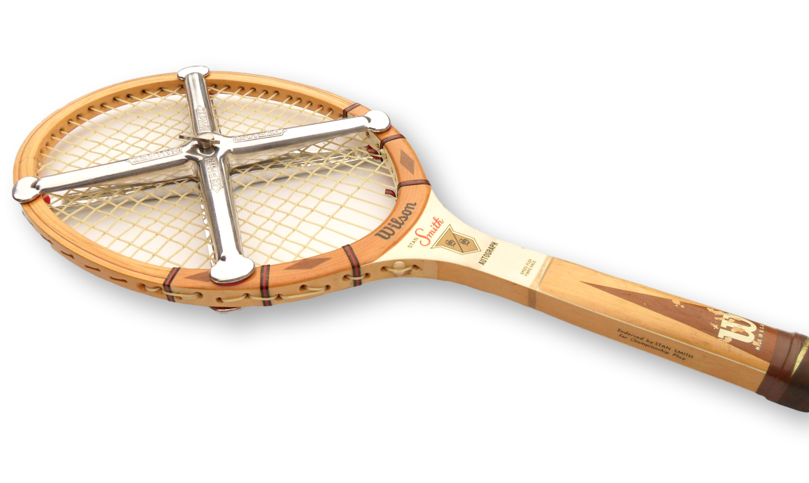 Wilson Stan Smith Autograph Vintage Wooden Tennis Racket with Metal Brace and Cover - Image 4