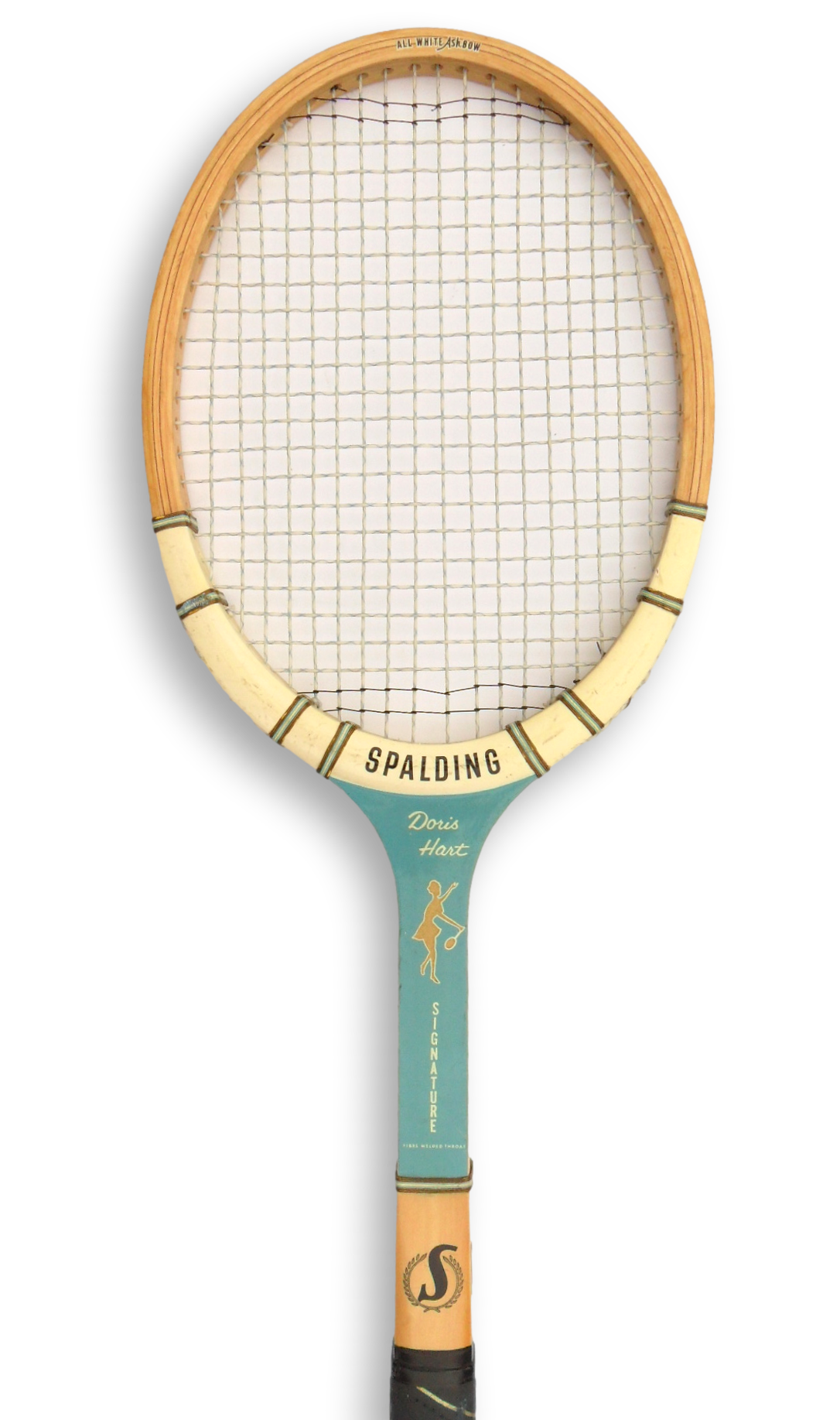 Rare Turquoise Spalding Doris Hart Signature Vintage Wooden Tennis Racket Decor Free Shipping - Image 7