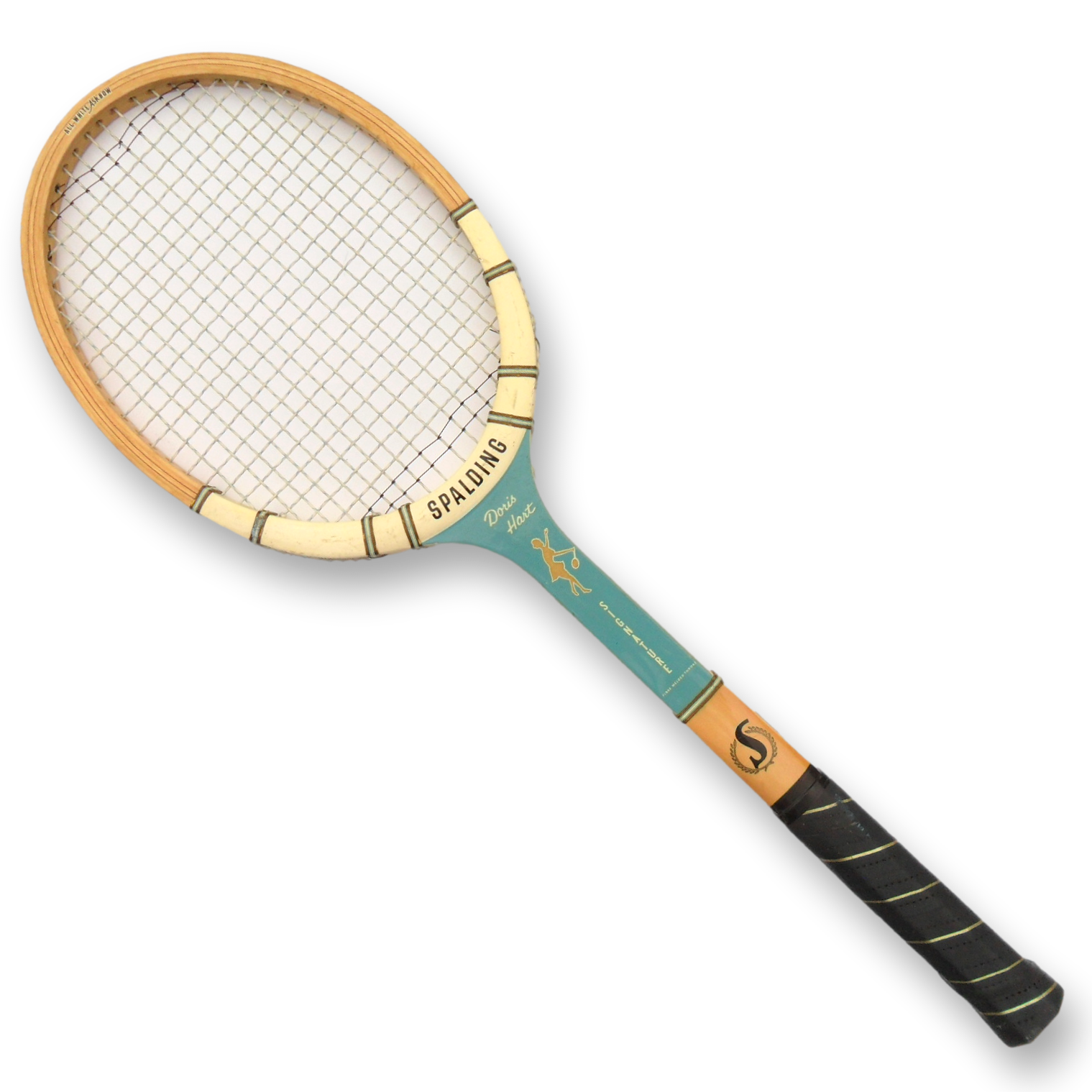 Rare Turquoise Spalding Doris Hart Signature Vintage Wooden Tennis Racket Decor Free Shipping