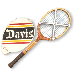 Red TAD Davis Imperial Vintage Wooden Tennis Racket with Metal Brace and Cover