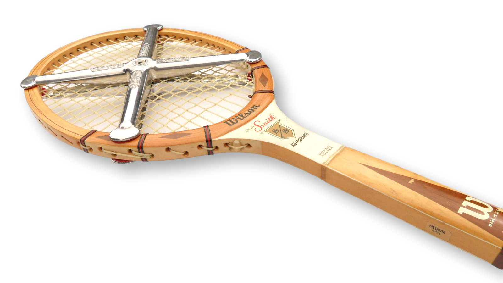 Wilson Stan Smith Autograph Vintage Wooden Tennis Racket with Metal Brace and Cover - Image 3