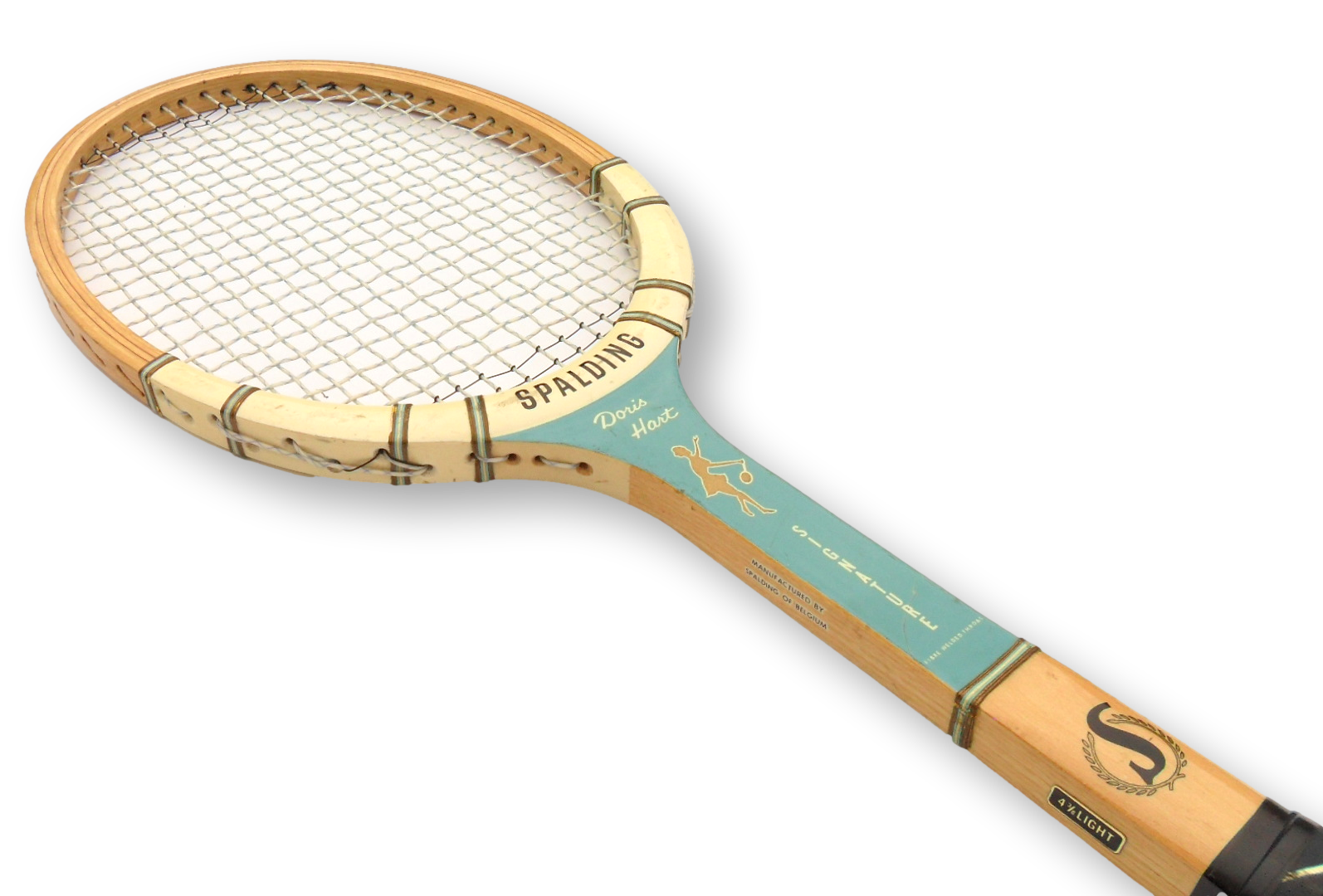 Rare Turquoise Spalding Doris Hart Signature Vintage Wooden Tennis Racket Decor Free Shipping - Image 4