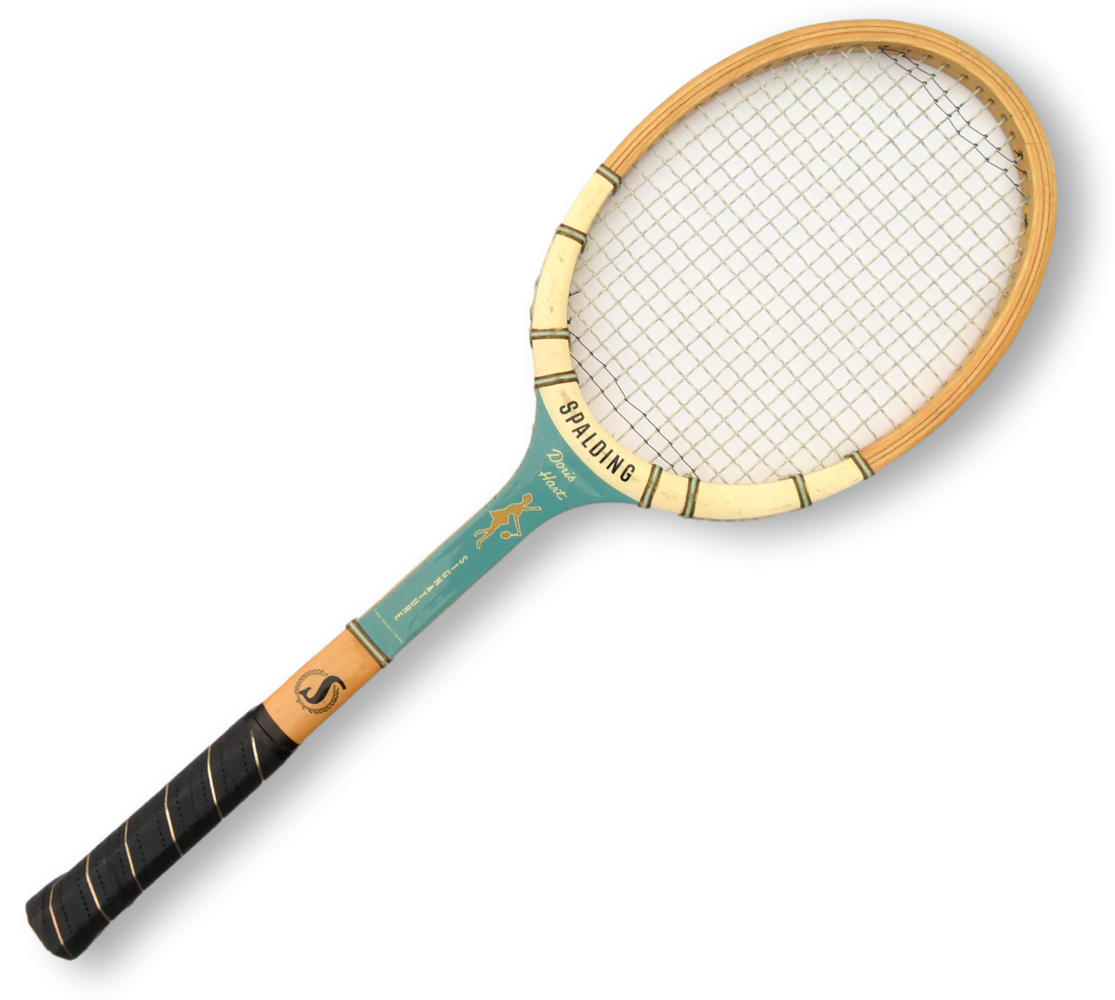 Rare Turquoise Spalding Doris Hart Signature Vintage Wooden Tennis Racket Decor Free Shipping - Image 2