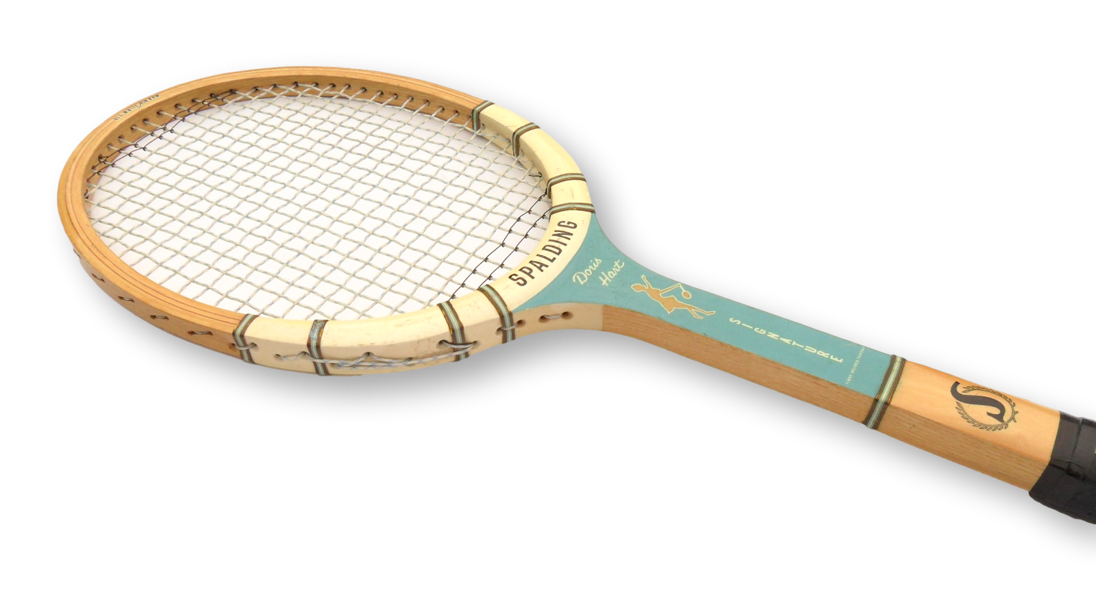 Rare Turquoise Spalding Doris Hart Signature Vintage Wooden Tennis Racket Decor Free Shipping - Image 3